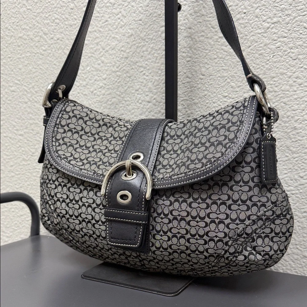 Coach SoHo Buckle Small C Monogram Black and Gray Shoulder/Hobo Bag- EUC